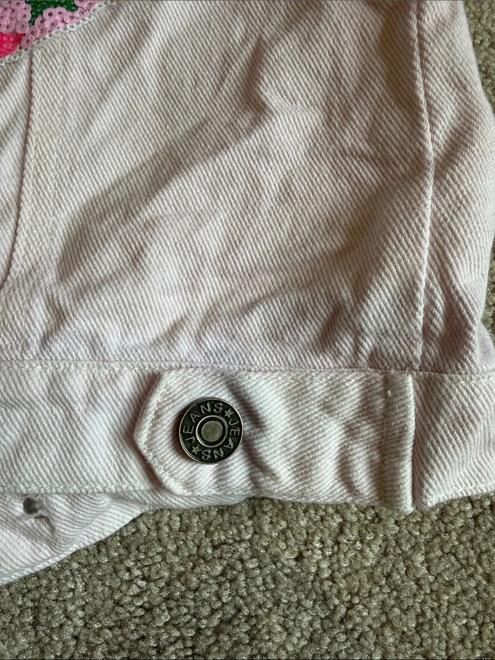 Lola + The Boys Pink Ombre Denim Jacket with Sequin Lip & Stars